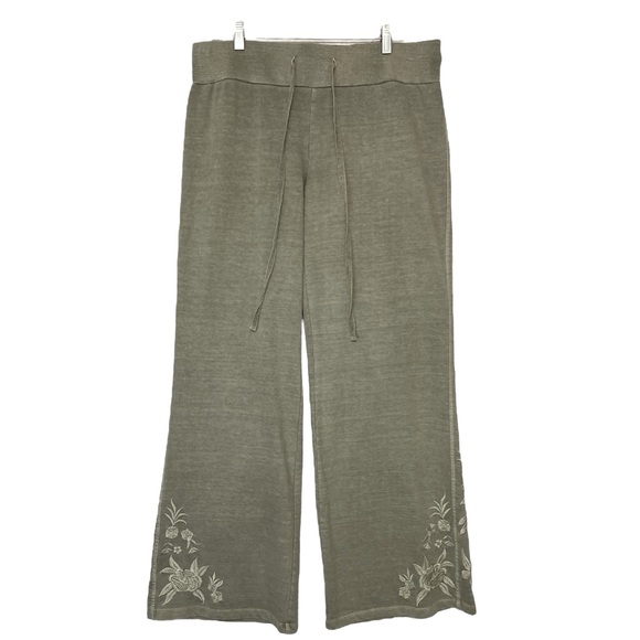 Karyn Seo Pants - Karyn Seo Wide Leg Embroidered Pants Size M Sage Green Boho Cottagecore NWT